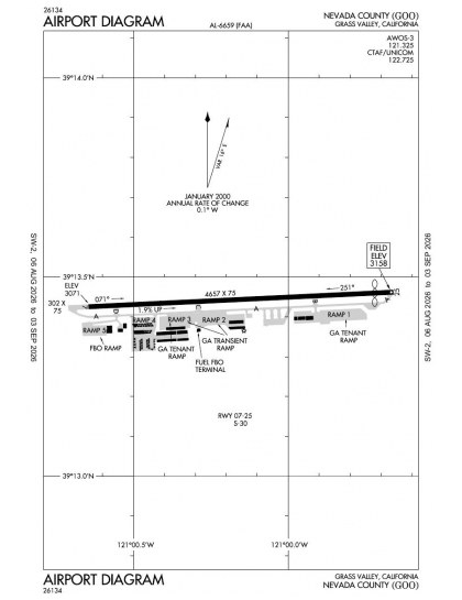 KGOO airport diagram — runways, taxiways and ramp layout