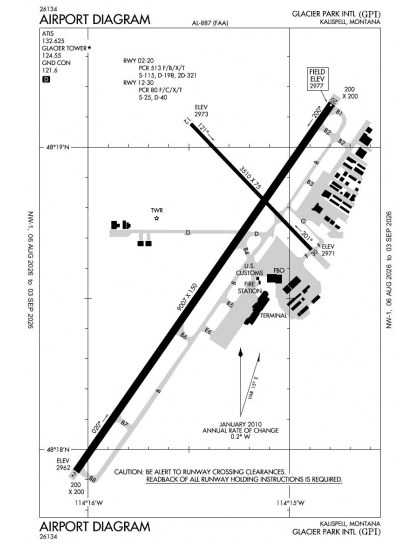 KGPI airport diagram — runways, taxiways and ramp layout