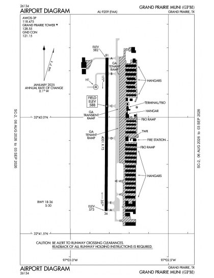 KGPM airport diagram — runways, taxiways and ramp layout