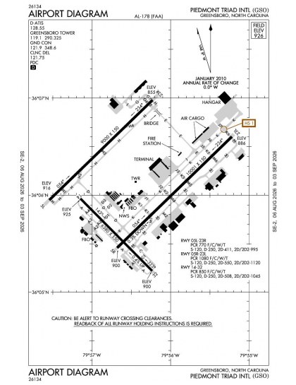 KGSO airport diagram — runways, taxiways and ramp layout