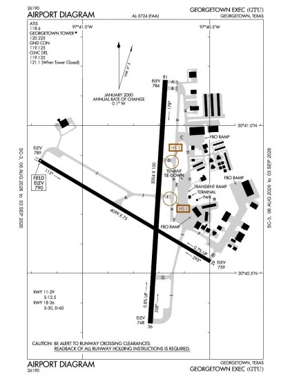 KGTU airport diagram — runways, taxiways and ramp layout