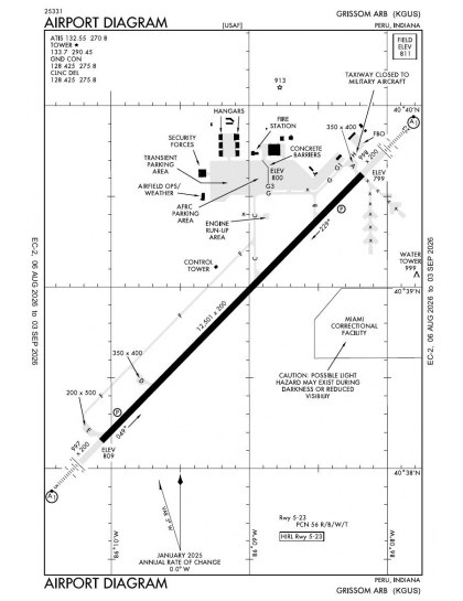 KGUS airport diagram — runways, taxiways and ramp layout