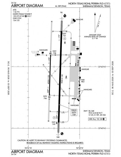 KGYI airport diagram — runways, taxiways and ramp layout
