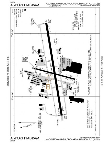 KHGR airport diagram — runways, taxiways and ramp layout
