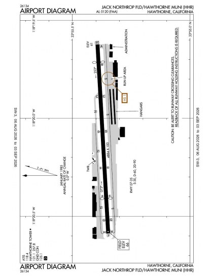 KHHR airport diagram — runways, taxiways and ramp layout