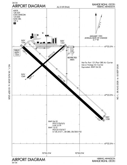 KHIB airport diagram — runways, taxiways and ramp layout