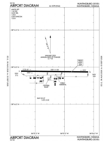 KHNB airport diagram — runways, taxiways and ramp layout