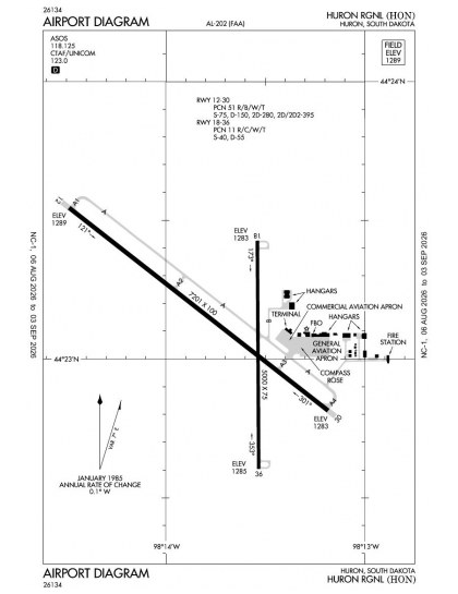 KHON airport diagram — runways, taxiways and ramp layout