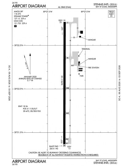 KHSA airport diagram — runways, taxiways and ramp layout