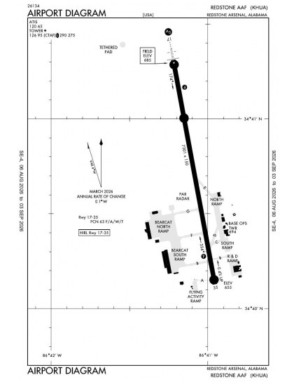 KHUA airport diagram — runways, taxiways and ramp layout