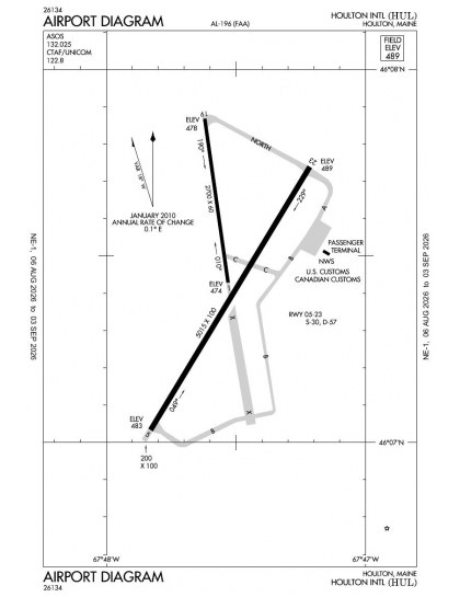 KHUL airport diagram — runways, taxiways and ramp layout