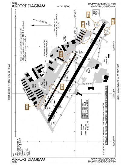 KHWD airport diagram — runways, taxiways and ramp layout