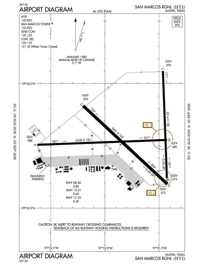 KHYI airport diagram — runways, taxiways and ramp layout