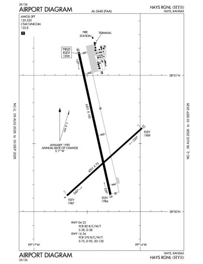KHYS airport diagram — runways, taxiways and ramp layout