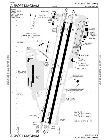 KIAB airport diagram — runways, taxiways and ramp layout