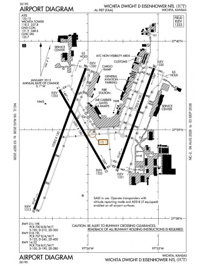 KICT airport diagram — runways, taxiways and ramp layout