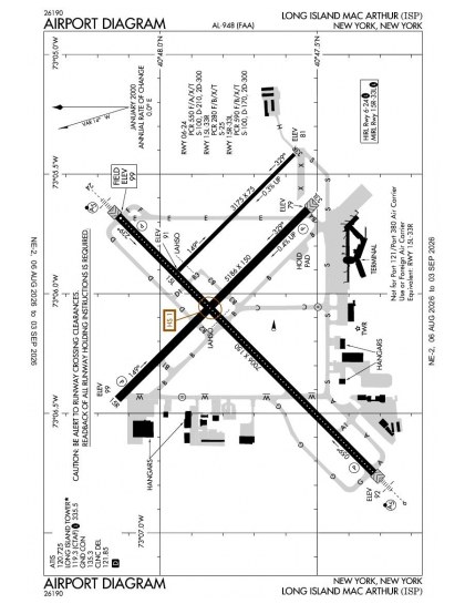 KISP airport diagram — runways, taxiways and ramp layout