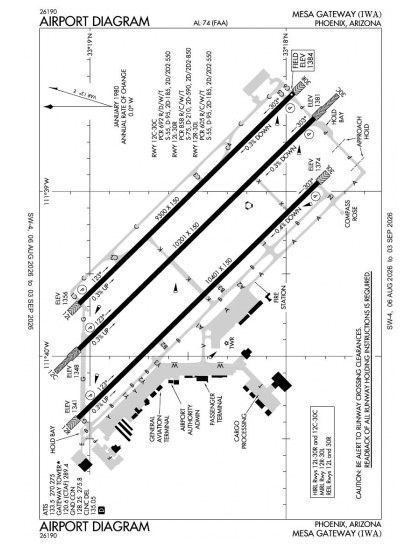 KIWA airport diagram — runways, taxiways and ramp layout