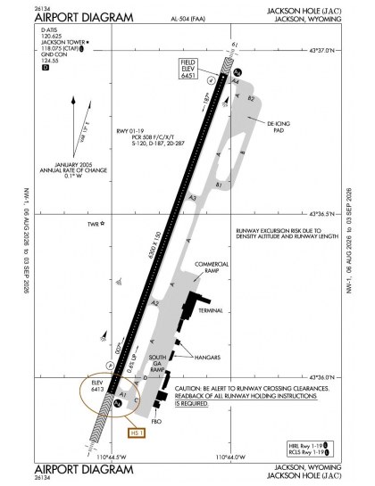 KJAC airport diagram — runways, taxiways and ramp layout