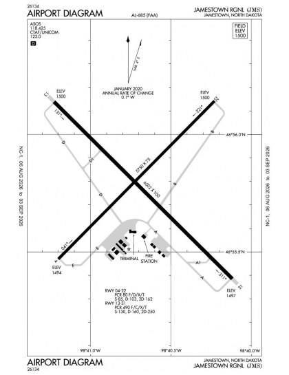 KJMS airport diagram — runways, taxiways and ramp layout