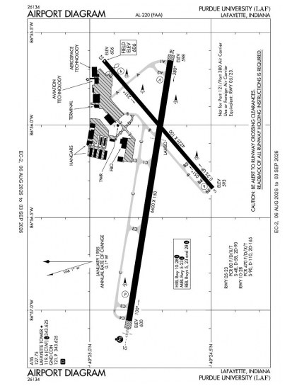 KLAF airport diagram — runways, taxiways and ramp layout