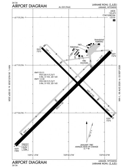 KLAR airport diagram — runways, taxiways and ramp layout