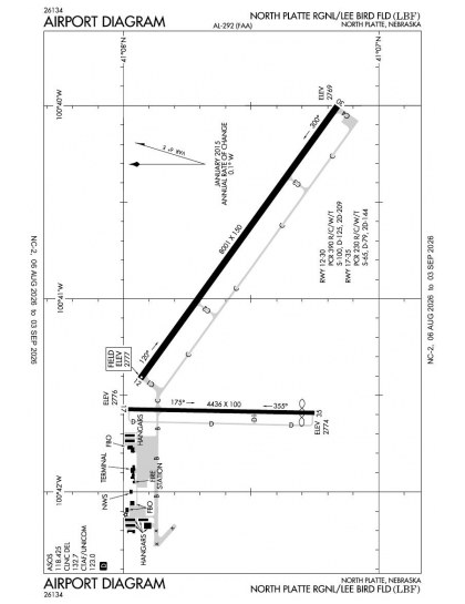 KLBF airport diagram — runways, taxiways and ramp layout