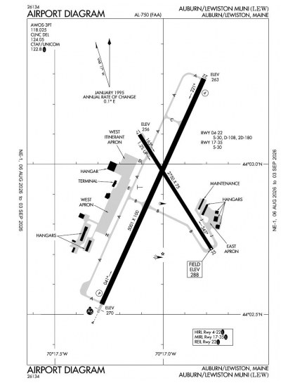KLEW airport diagram — runways, taxiways and ramp layout
