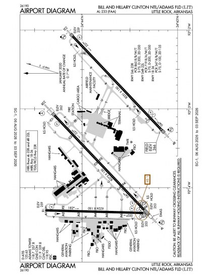 KLIT airport diagram — runways, taxiways and ramp layout