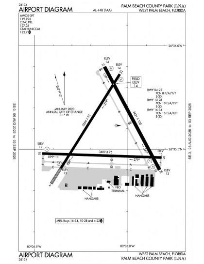 KLNA airport diagram — runways, taxiways and ramp layout