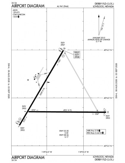 KLOL airport diagram — runways, taxiways and ramp layout
