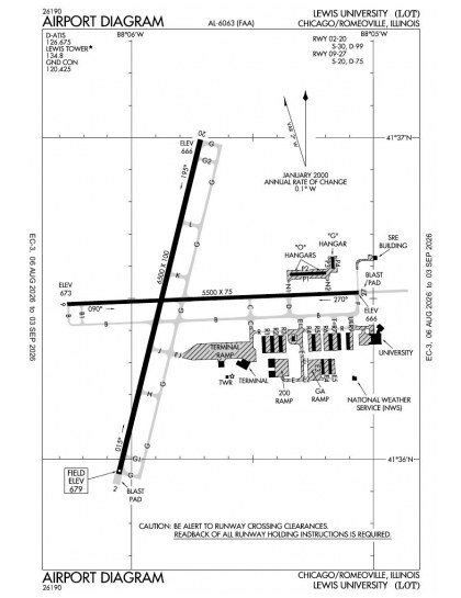 KLOT airport diagram — runways, taxiways and ramp layout