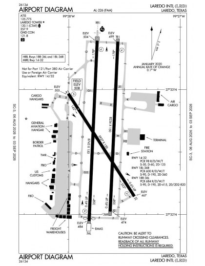 KLRD airport diagram — runways, taxiways and ramp layout