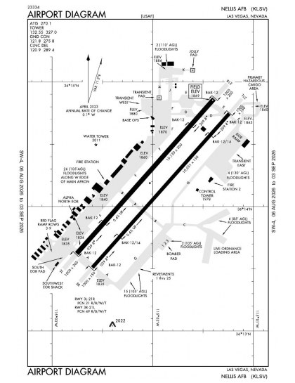 KLSV airport diagram — runways, taxiways and ramp layout
