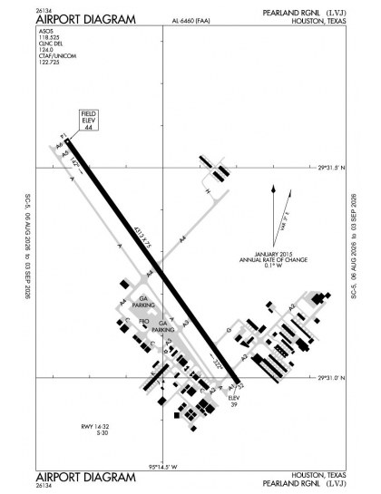 KLVJ airport diagram — runways, taxiways and ramp layout
