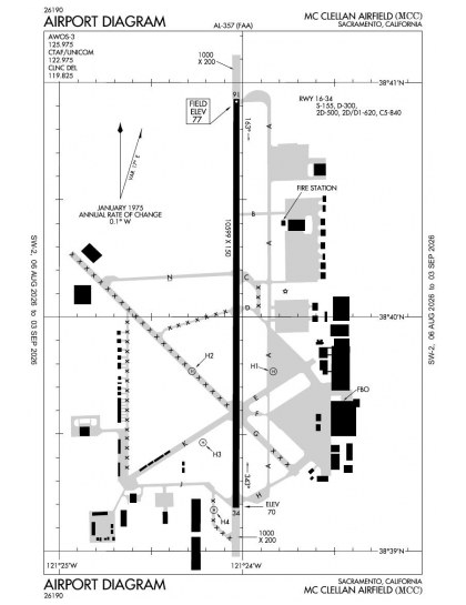 KMCC airport diagram — runways, taxiways and ramp layout