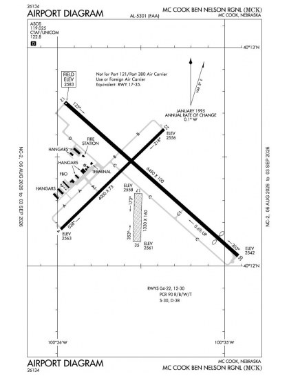 KMCK airport diagram — runways, taxiways and ramp layout