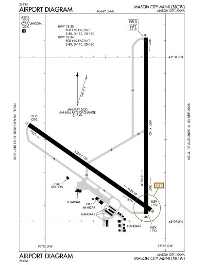 KMCW airport diagram — runways, taxiways and ramp layout