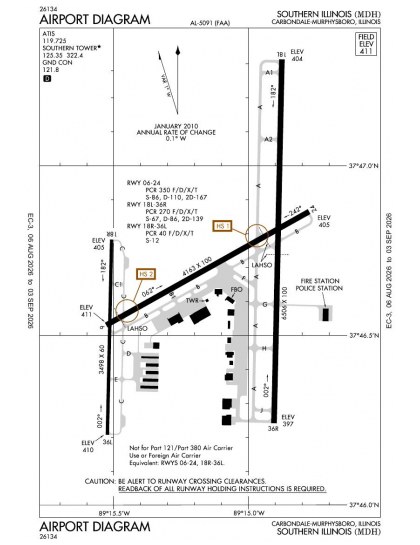 KMDH airport diagram — runways, taxiways and ramp layout