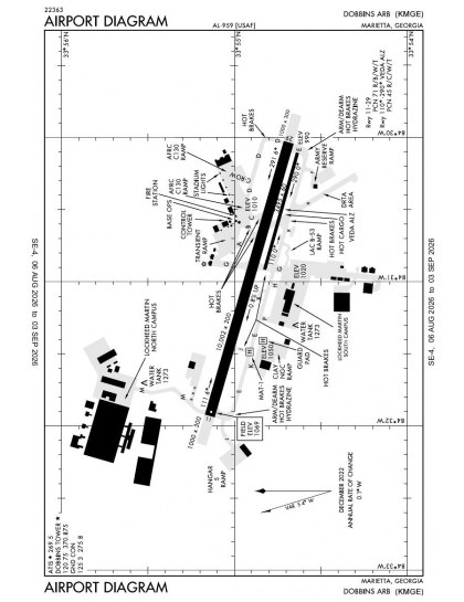KMGE airport diagram — runways, taxiways and ramp layout