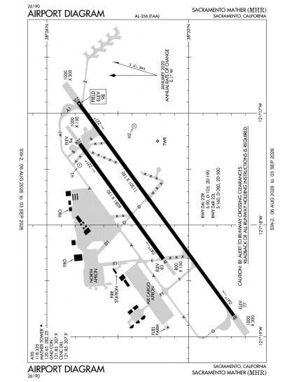 KMHR airport diagram — runways, taxiways and ramp layout