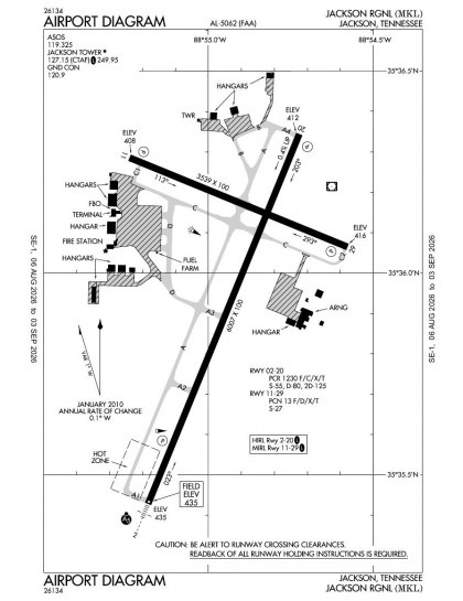 KMKL airport diagram — runways, taxiways and ramp layout