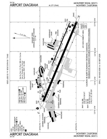 KMRY airport diagram — runways, taxiways and ramp layout