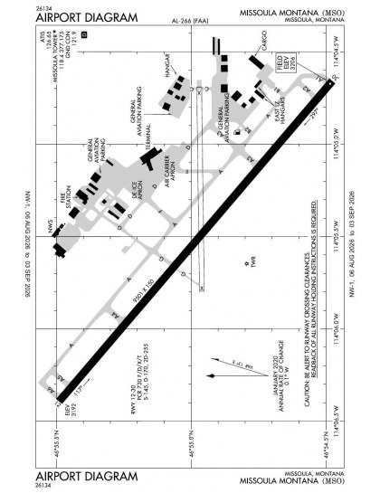 KMSO airport diagram — runways, taxiways and ramp layout