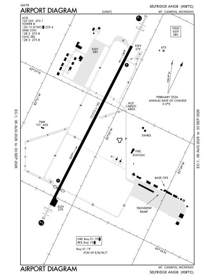 KMTC airport diagram — runways, taxiways and ramp layout