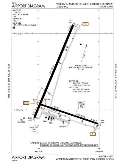 KMWA airport diagram — runways, taxiways and ramp layout