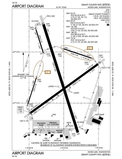 KMWH airport diagram — runways, taxiways and ramp layout