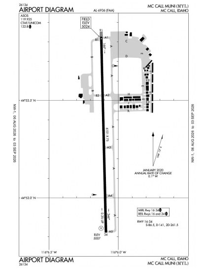 KMYL airport diagram — runways, taxiways and ramp layout