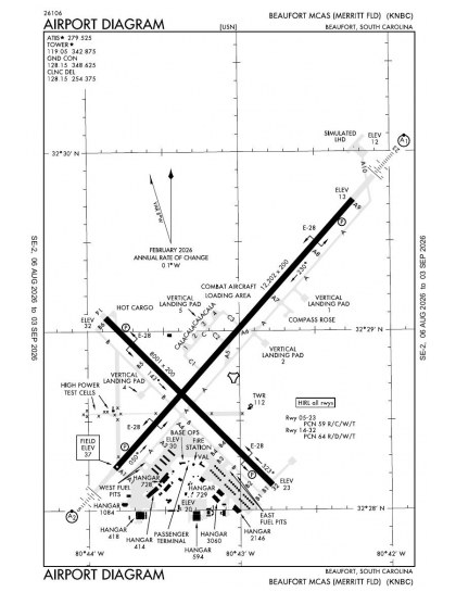 KNBC airport diagram — runways, taxiways and ramp layout
