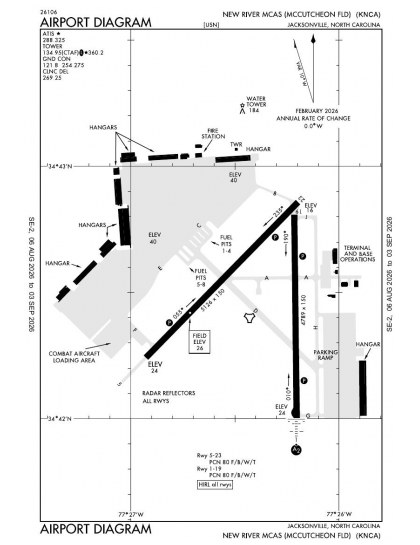 KNCA airport diagram — runways, taxiways and ramp layout